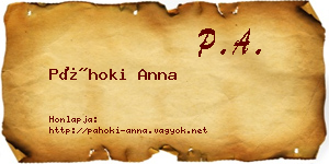 Páhoki Anna névjegykártya